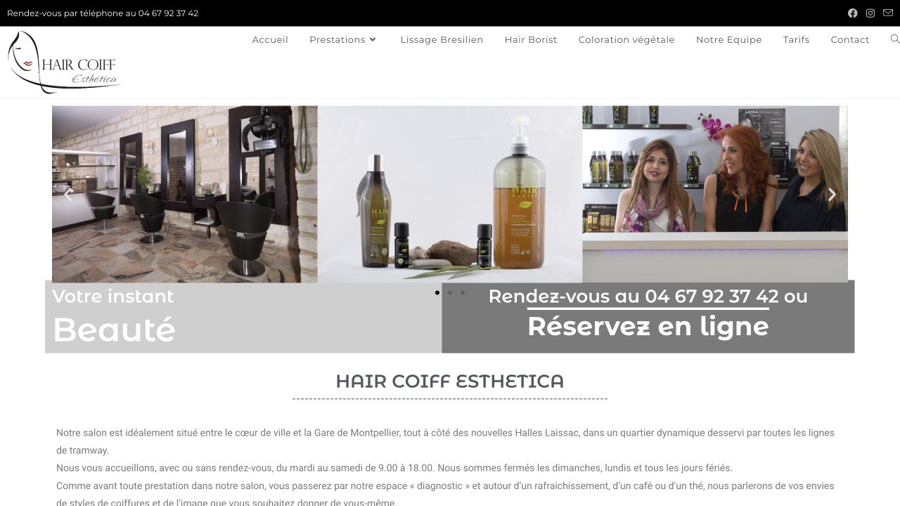 Capture du site de Hair Coiff Esthetica