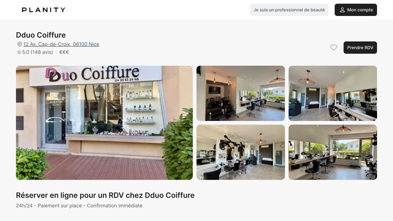 Capture de la page de réservation de DDuo Coiffure