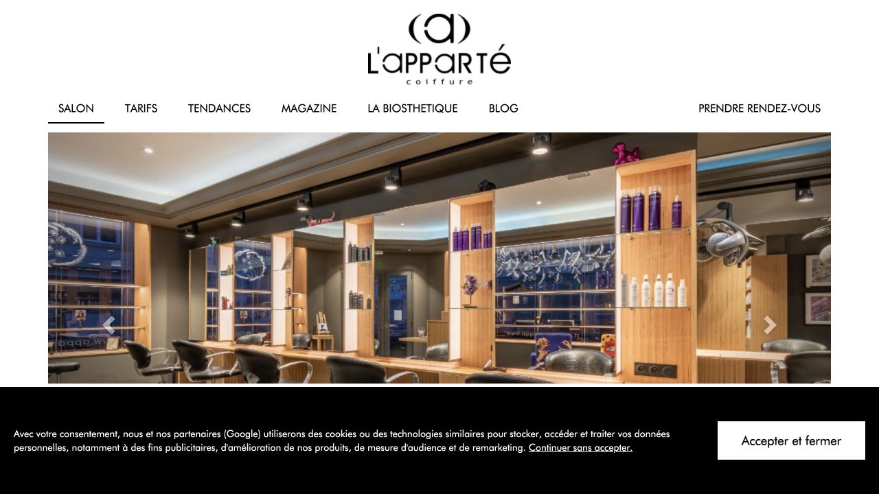 Capture du site de L’Apparté Coiffure