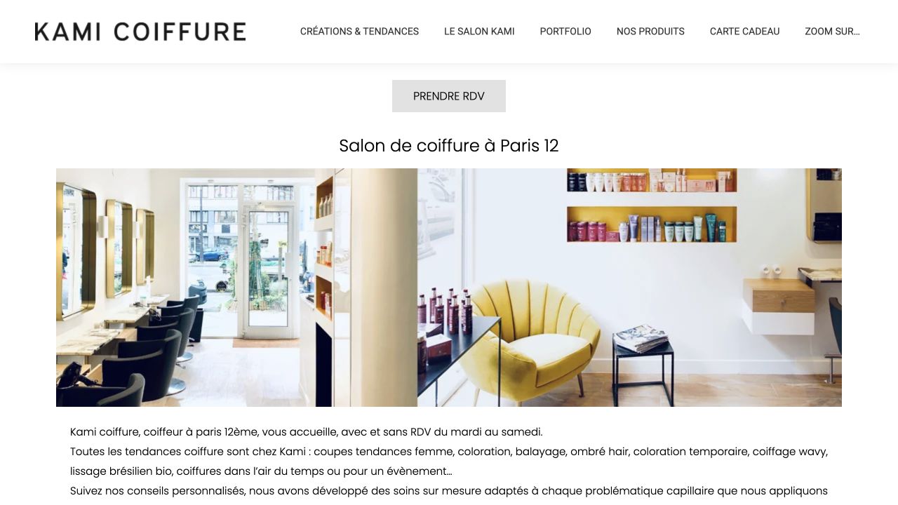 Capture du site de Kami Coiffure Reuilly