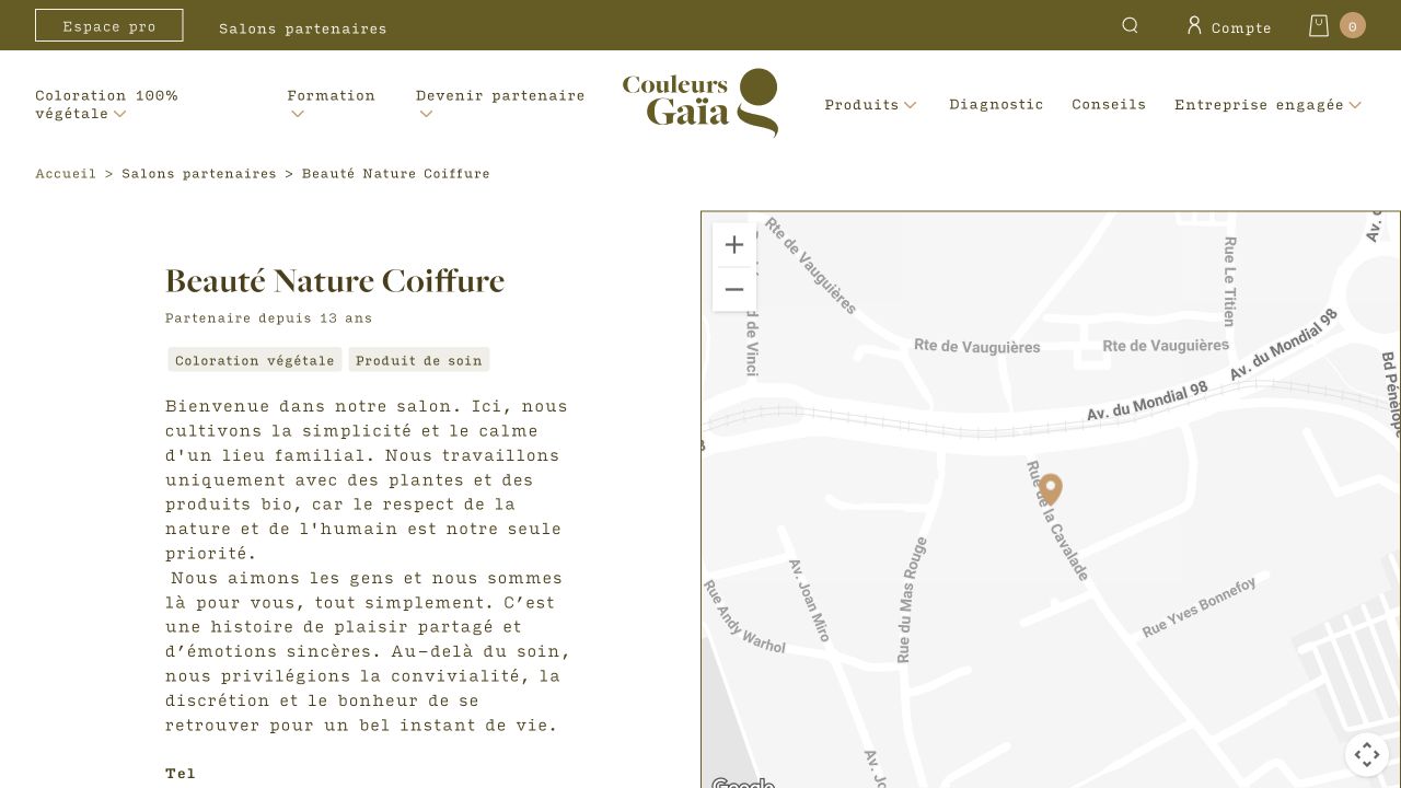 Capture de la fiche du fabricant partenaire pour Beauté Nature Coiffure