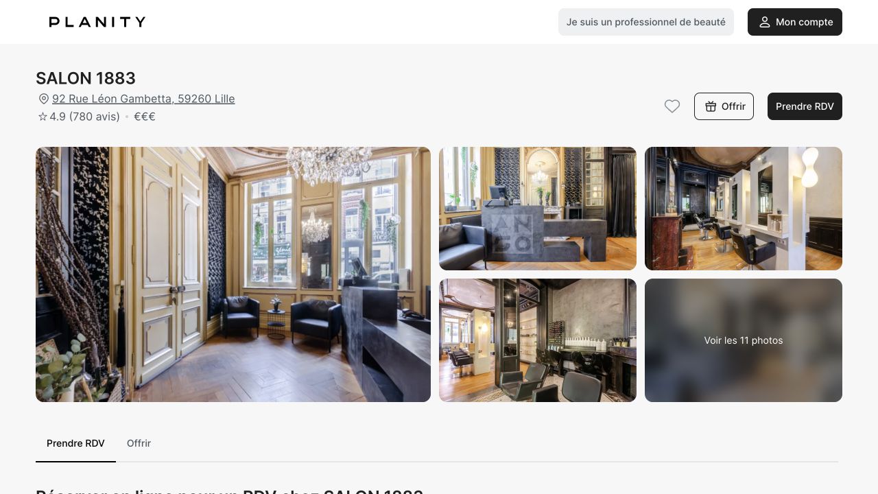 Capture de la page de réservation de Salon 1883
