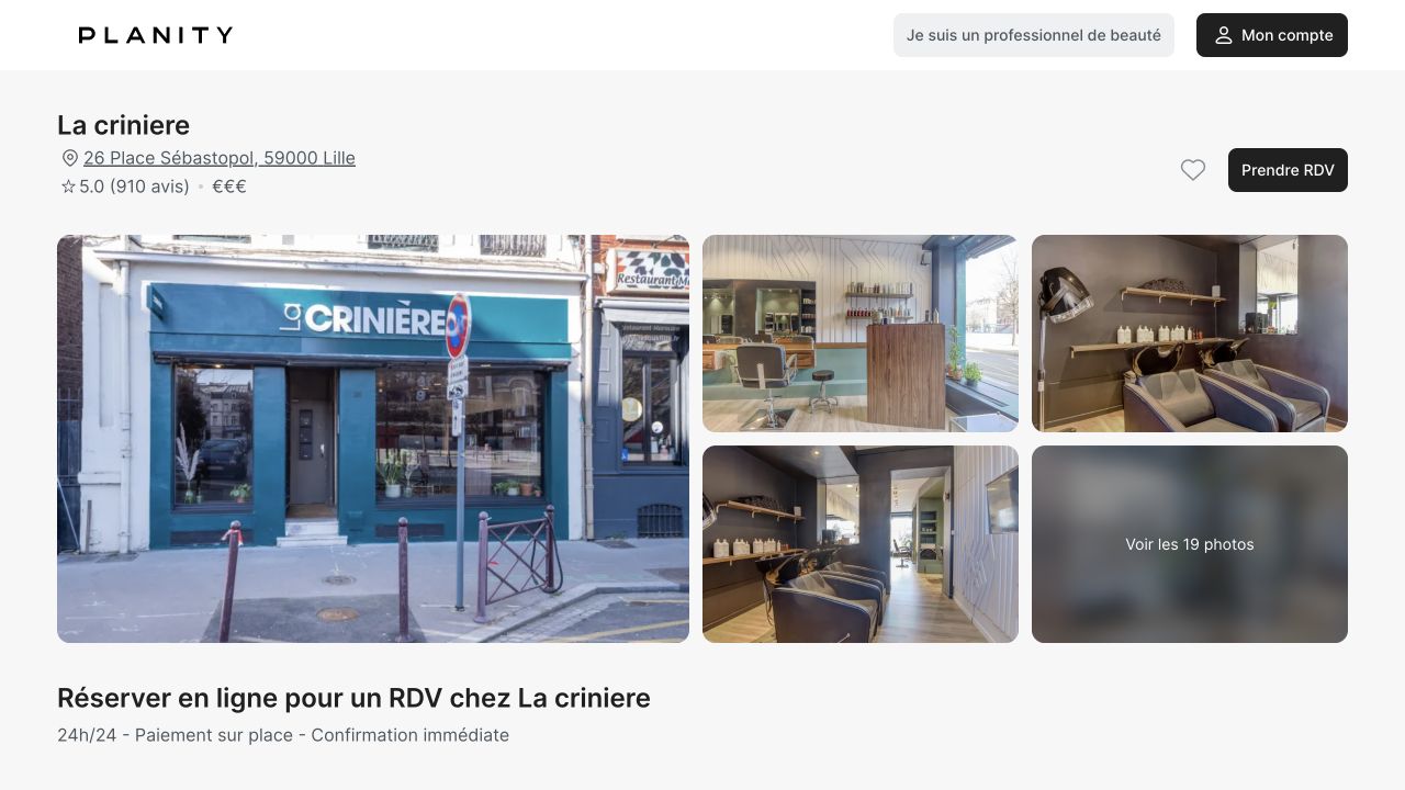 Capture de la page de réservation de La Crinière — place Sébastopol