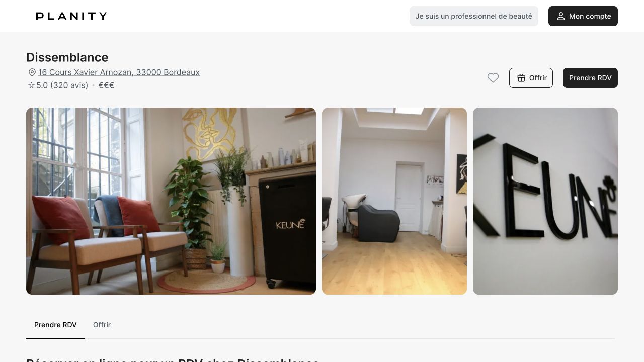 Capture de la page de réservation de Dissemblance