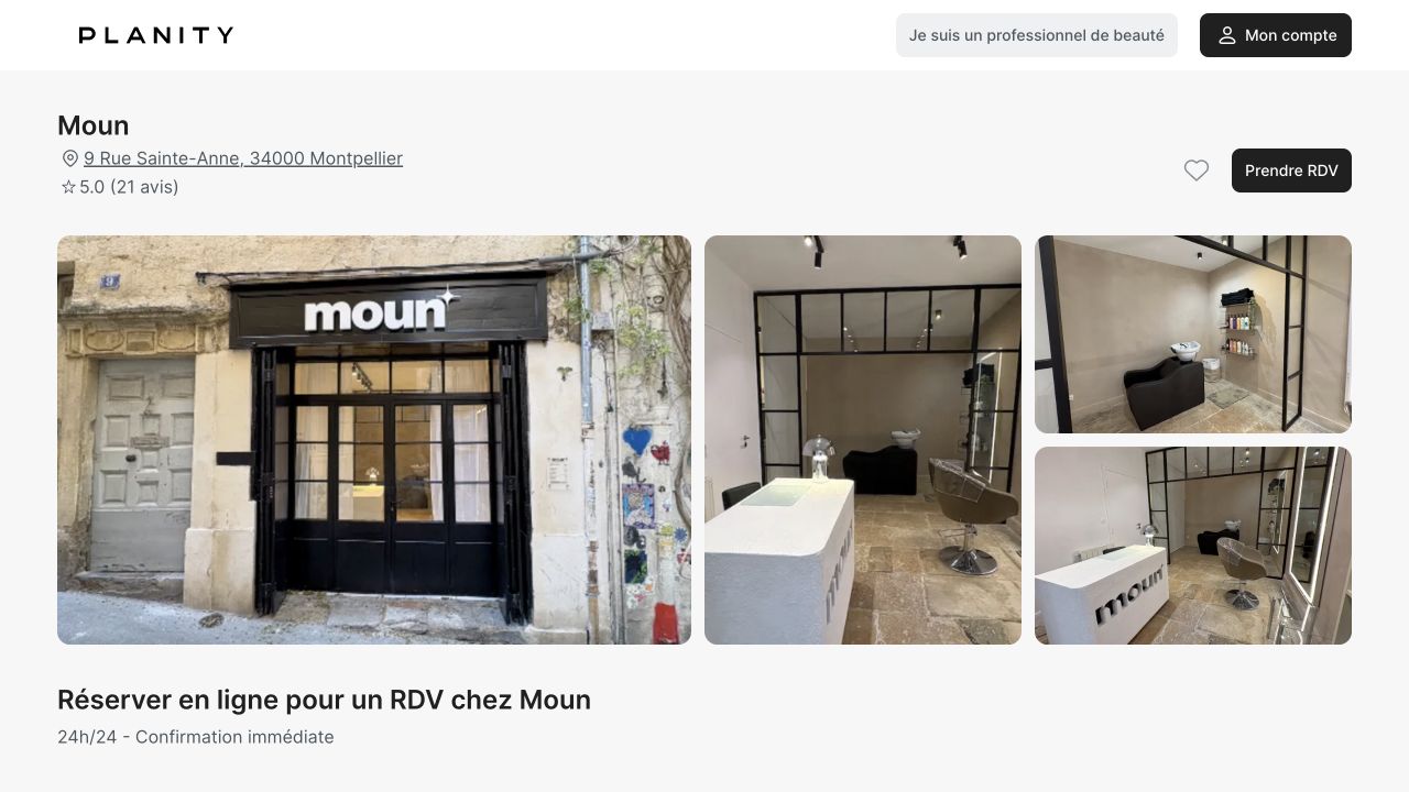 Capture de la page de réservation de Moun